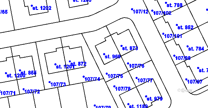 Parcela st. 969 v KÚ Zeleneč, Katastrální mapa