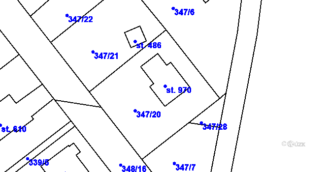 Parcela st. 970 v KÚ Zeleneč, Katastrální mapa