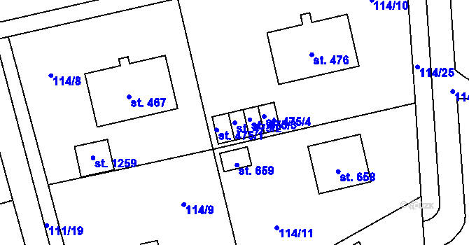 Parcela st. 475/2 v KÚ Zeleneč, Katastrální mapa