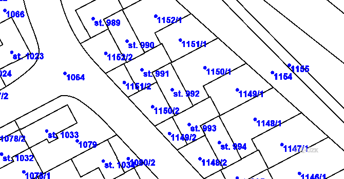 Parcela st. 992 v KÚ Zeleneč, Katastrální mapa