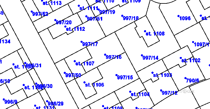 Parcela st. 997/16 v KÚ Zeleneč, Katastrální mapa