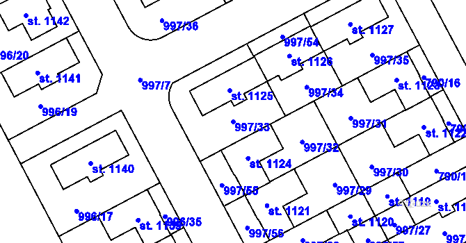 Parcela st. 997/33 v KÚ Zeleneč, Katastrální mapa