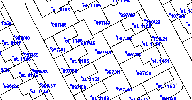 Parcela st. 997/44 v KÚ Zeleneč, Katastrální mapa