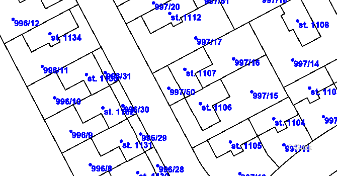 Parcela st. 997/50 v KÚ Zeleneč, Katastrální mapa