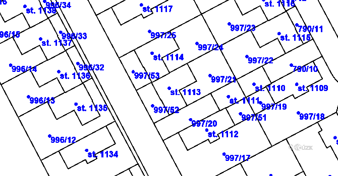 Parcela st. 1113 v KÚ Zeleneč, Katastrální mapa