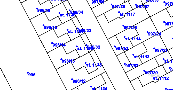 Parcela st. 996/32 v KÚ Zeleneč, Katastrální mapa