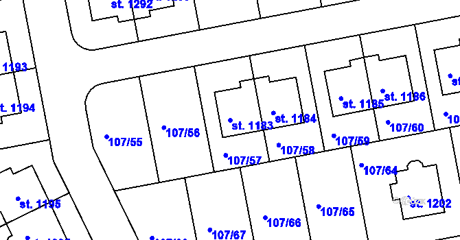 Parcela st. 1183 v KÚ Zeleneč, Katastrální mapa