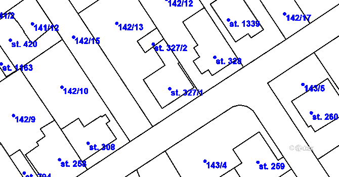 Parcela st. 327/1 v KÚ Zeleneč, Katastrální mapa