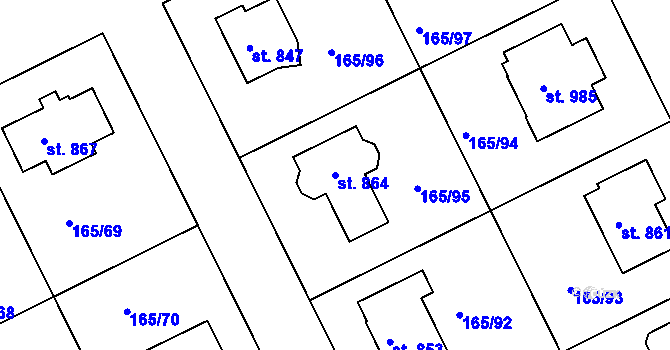 Parcela st. 864 v KÚ Zeleneč, Katastrální mapa
