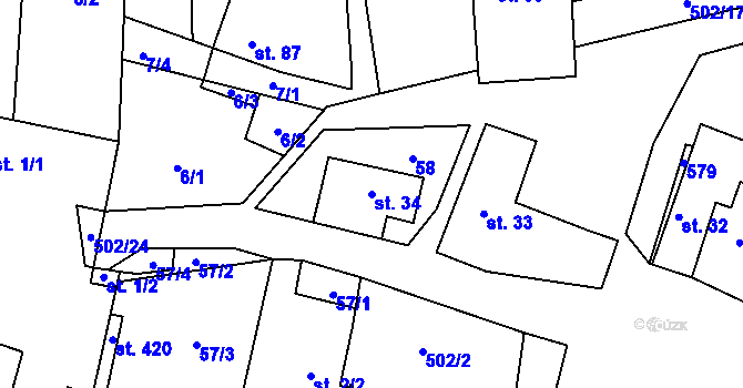 Parcela st. 34 v KÚ Zeměchy u Kralup nad Vltavou, Katastrální mapa