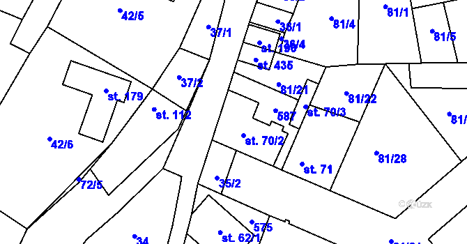Parcela st. 70/1 v KÚ Zeměchy u Kralup nad Vltavou, Katastrální mapa