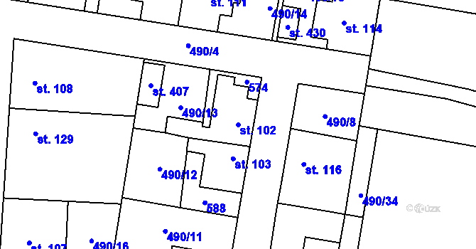 Parcela st. 102 v KÚ Zeměchy u Kralup nad Vltavou, Katastrální mapa