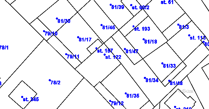 Parcela st. 122 v KÚ Zeměchy u Kralup nad Vltavou, Katastrální mapa
