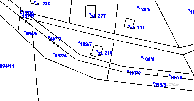 Parcela st. 216 v KÚ Zeměchy u Kralup nad Vltavou, Katastrální mapa