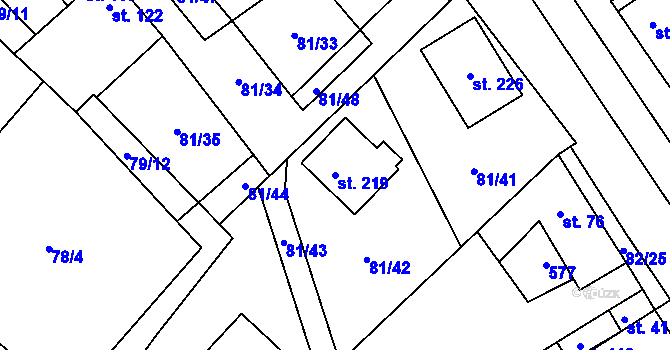 Parcela st. 219 v KÚ Zeměchy u Kralup nad Vltavou, Katastrální mapa