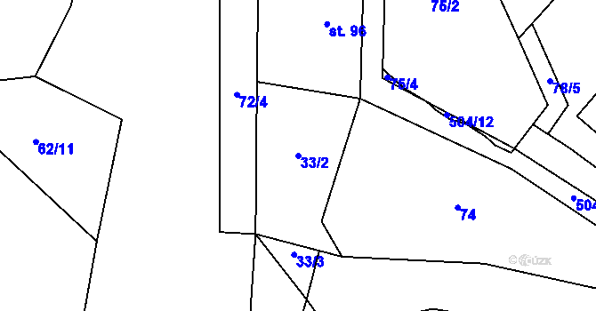 Parcela st. 33/2 v KÚ Zeměchy u Kralup nad Vltavou, Katastrální mapa