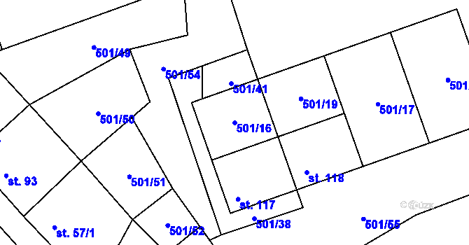 Parcela st. 501/16 v KÚ Zeměchy u Kralup nad Vltavou, Katastrální mapa