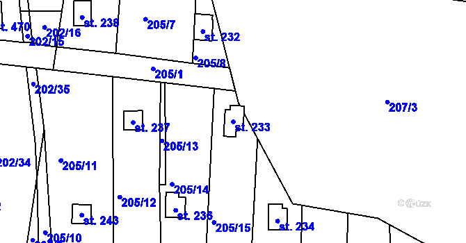 Parcela st. 233 v KÚ Zeměchy u Kralup nad Vltavou, Katastrální mapa