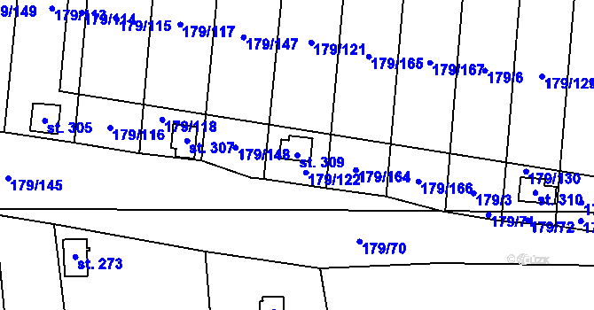 Parcela st. 309 v KÚ Zeměchy u Kralup nad Vltavou, Katastrální mapa