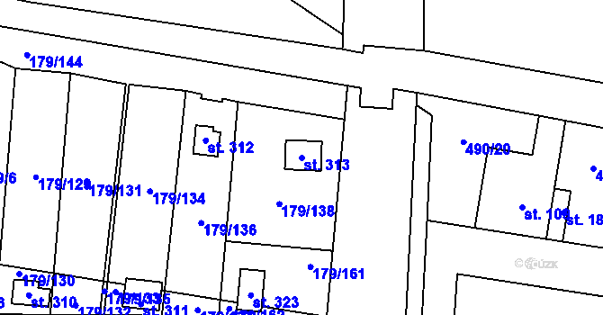 Parcela st. 313 v KÚ Zeměchy u Kralup nad Vltavou, Katastrální mapa