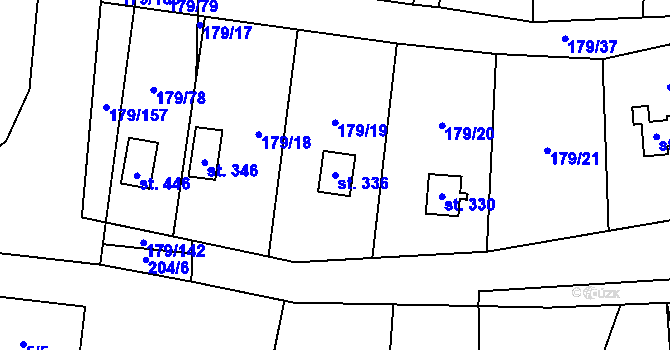 Parcela st. 336 v KÚ Zeměchy u Kralup nad Vltavou, Katastrální mapa