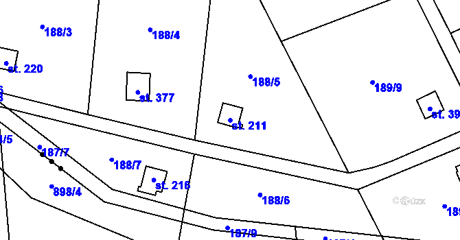 Parcela st. 211 v KÚ Zeměchy u Kralup nad Vltavou, Katastrální mapa