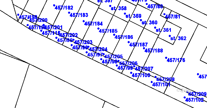 Parcela st. 457/205 v KÚ Zeměchy u Kralup nad Vltavou, Katastrální mapa