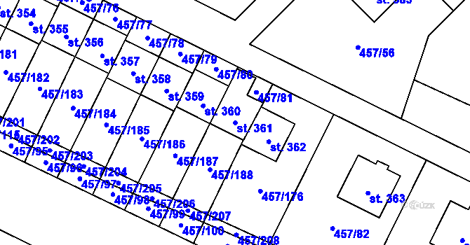 Parcela st. 361 v KÚ Zeměchy u Kralup nad Vltavou, Katastrální mapa
