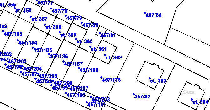 Parcela st. 362 v KÚ Zeměchy u Kralup nad Vltavou, Katastrální mapa