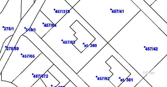 Parcela st. 380 v KÚ Zeměchy u Kralup nad Vltavou, Katastrální mapa