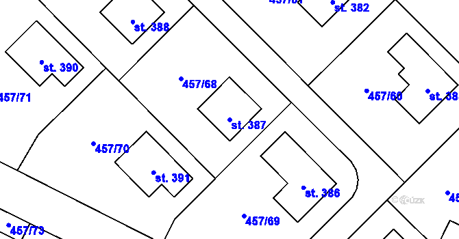 Parcela st. 387 v KÚ Zeměchy u Kralup nad Vltavou, Katastrální mapa