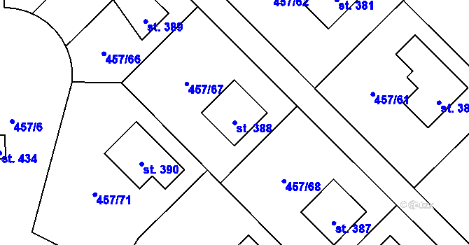 Parcela st. 388 v KÚ Zeměchy u Kralup nad Vltavou, Katastrální mapa