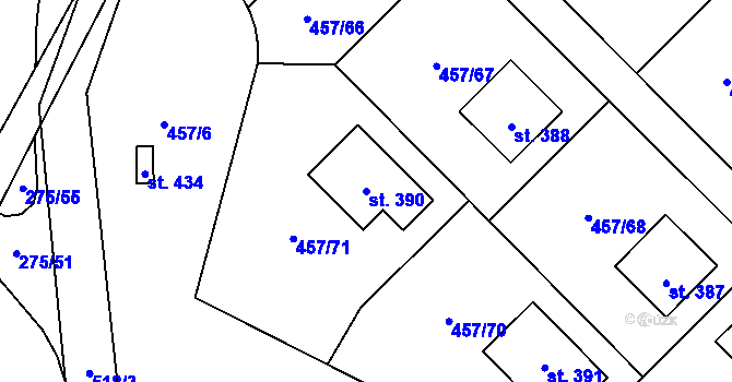 Parcela st. 390 v KÚ Zeměchy u Kralup nad Vltavou, Katastrální mapa