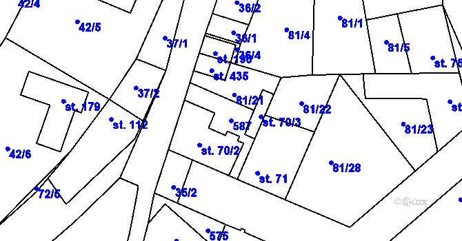 Parcela st. 587 v KÚ Zeměchy u Kralup nad Vltavou, Katastrální mapa
