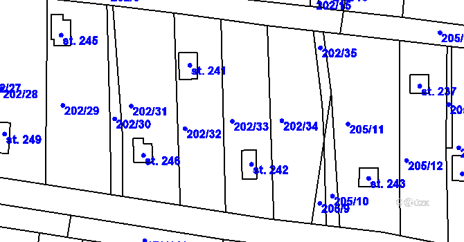 Parcela st. 202/33 v KÚ Zeměchy u Kralup nad Vltavou, Katastrální mapa