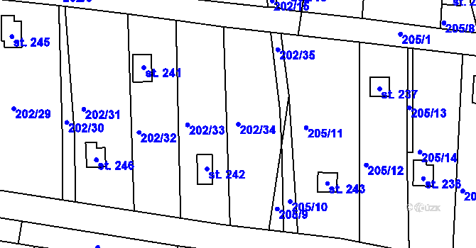 Parcela st. 202/34 v KÚ Zeměchy u Kralup nad Vltavou, Katastrální mapa
