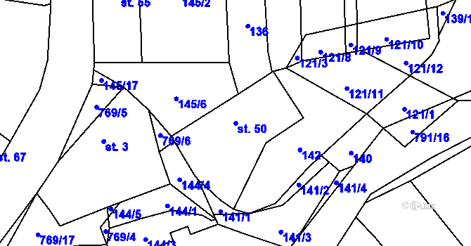 Parcela st. 50 v KÚ Čelákovy, Katastrální mapa