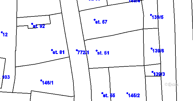 Parcela st. 51 v KÚ Čelákovy, Katastrální mapa