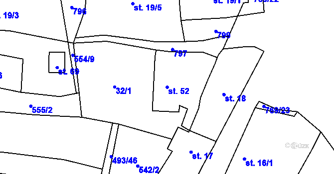 Parcela st. 52 v KÚ Čelákovy, Katastrální mapa
