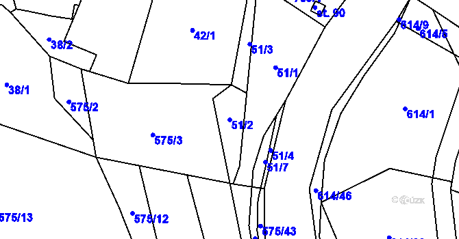 Parcela st. 51/2 v KÚ Čelákovy, Katastrální mapa