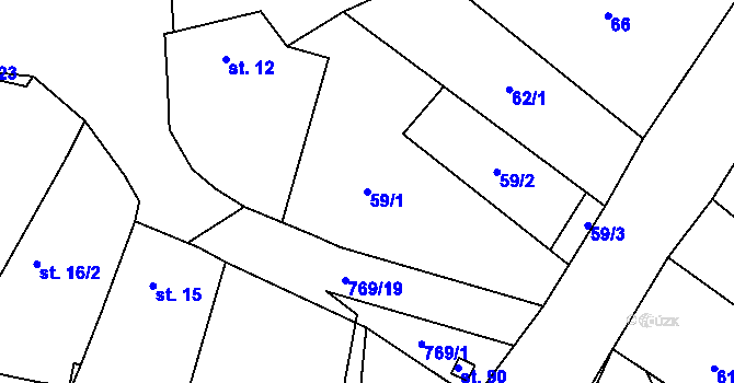 Parcela st. 59/1 v KÚ Čelákovy, Katastrální mapa