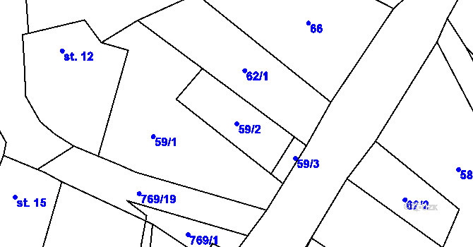 Parcela st. 59/2 v KÚ Čelákovy, Katastrální mapa