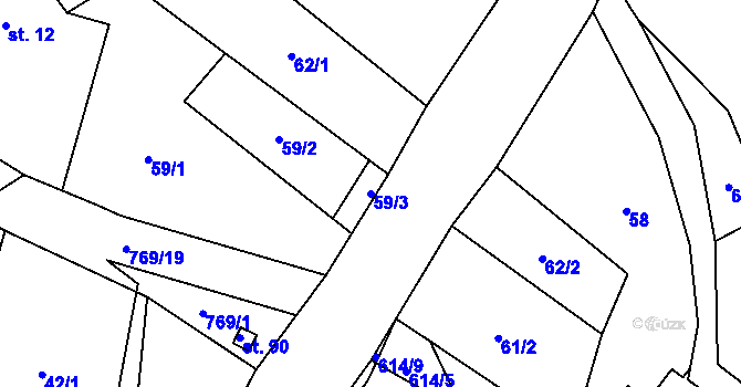 Parcela st. 59/3 v KÚ Čelákovy, Katastrální mapa