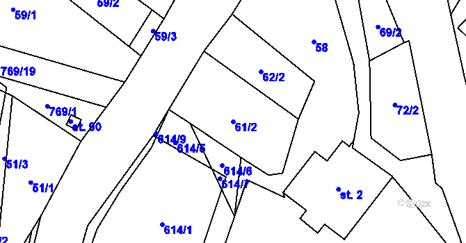Parcela st. 61/2 v KÚ Čelákovy, Katastrální mapa