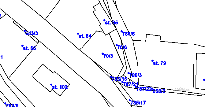 Parcela st. 70/3 v KÚ Čelákovy, Katastrální mapa