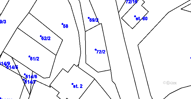 Parcela st. 72/2 v KÚ Čelákovy, Katastrální mapa