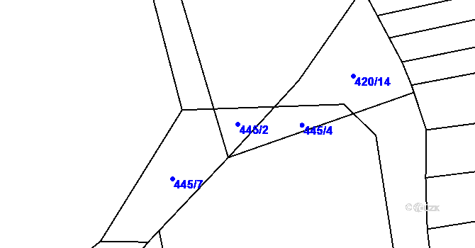 Parcela st. 445/2 v KÚ Čelákovy, Katastrální mapa