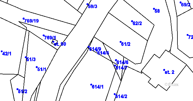 Parcela st. 614/5 v KÚ Čelákovy, Katastrální mapa