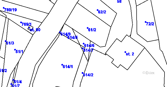 Parcela st. 614/6 v KÚ Čelákovy, Katastrální mapa