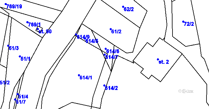 Parcela st. 614/7 v KÚ Čelákovy, Katastrální mapa